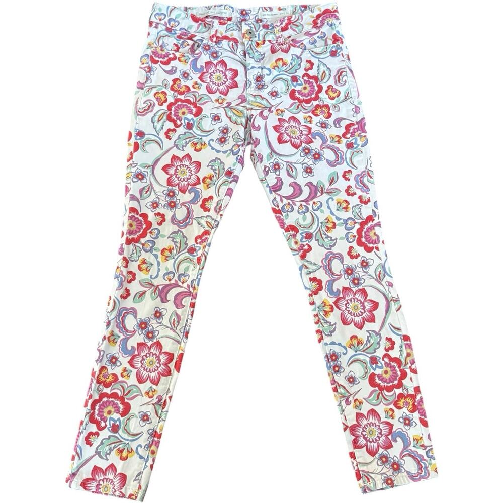 Pilcro & the Letterpress Mid Rise Skinny Jeans White Floral Sz 29 Artsy Cottage